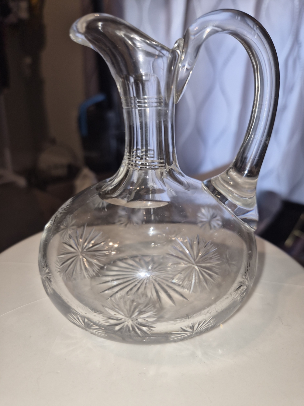 Antique ABP Cut Glass Cruet - Pinwheel Starburst Pattern - Applied Handle - 6"